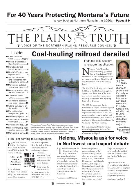 Summer - Northern Plains Resource Council