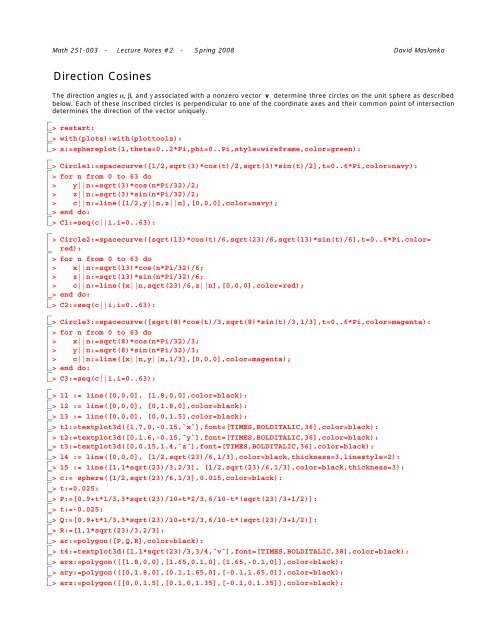 Maple Notes.pdf Lecture Notes #2 on Graphing in 3-space with Maple (pdf)