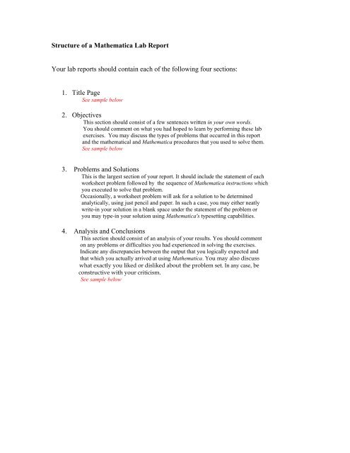 Format of a Mathematica Lab Report