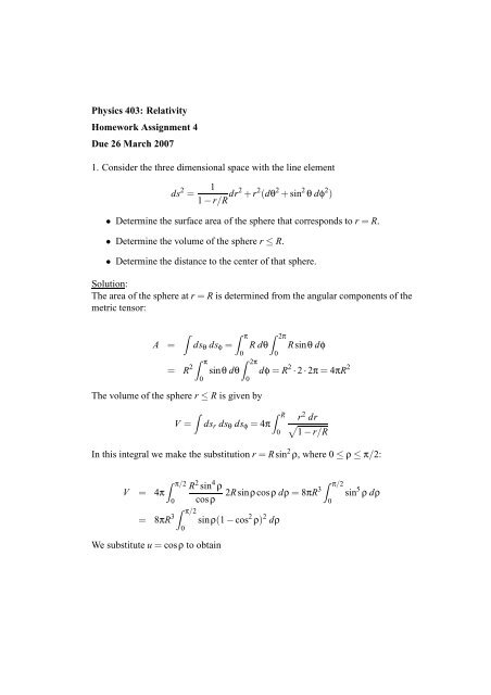 Physics 403: Relativity Homework Assignment 4 Due 26 March ...