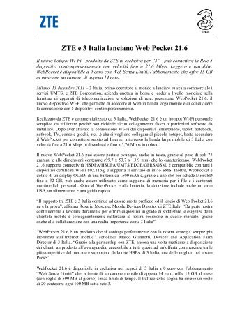 ZTE e 3 Italia lanciano Web Pocket 21.6
