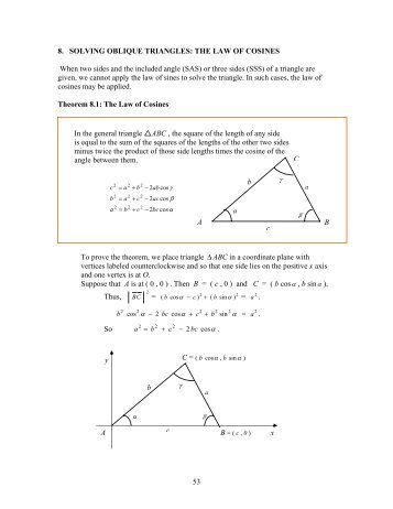 53 8. SOLVING OBLIQUE TRIANGLES: THE LAW OF COSINES ...