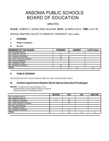 ANSONIA PUBLIC SCHOOLS BOARD OF EDUCATION