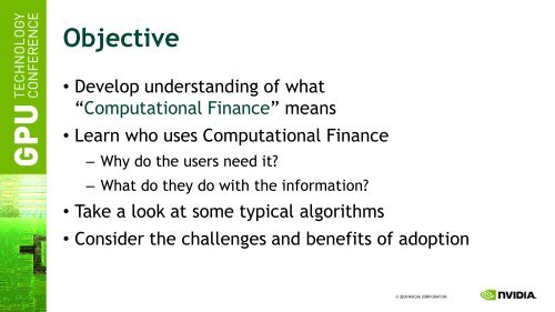 Computational Finance on the GPU