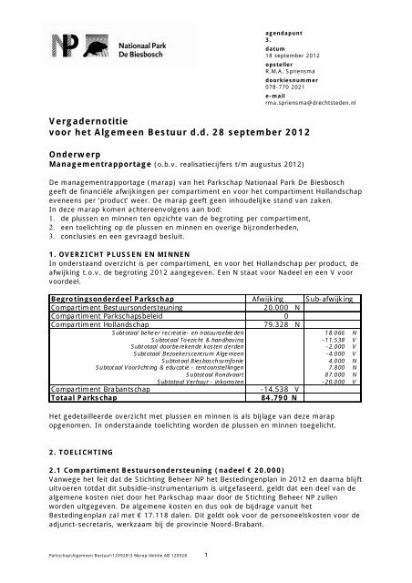 Vergadernotitie voor het Algemeen Bestuur d.d. 28 ... - De Biesbosch