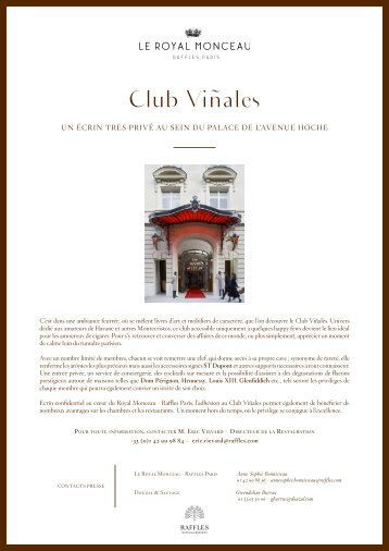 Raffles Paris inaugure son club Vinales - Le Royal Monceau