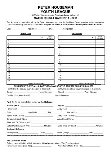 Forms; Guidance Notes for Club Secretaries and Team Managers