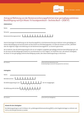 Antrag auf Befreiung von Rentenversicherungspflicht