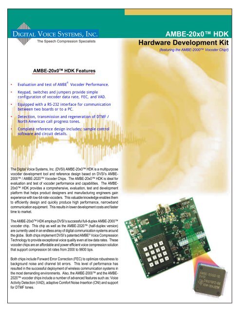 AMBE-20x0â ¢ HDK Brochure - Digital Voice Systems