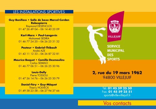 Contacts du service municipal des sports - Villejuif