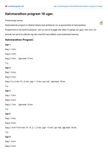 Halvmarathon program 18 uger.