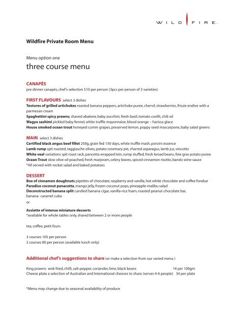 three course menu - Wildfire