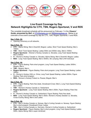 Live Event Coverage by Day Network Highlights for CTV, TSN ...