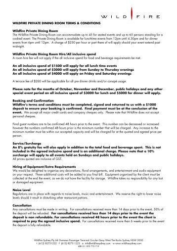 WILDFIRE PRIVATE DINING ROOM TERMS & CONDITIONS ...