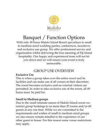 Banquet / Function Options - Malolo Island Resort