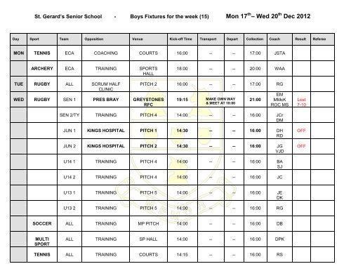 Boys Sports FixturesResults 2012-13 - St. Gerard's School