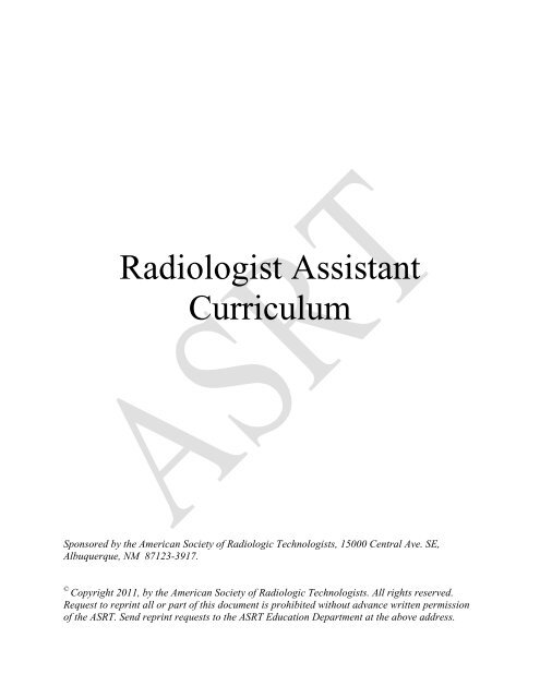 Radiologist Assistant Curriculum - American Society of Radiologic ...