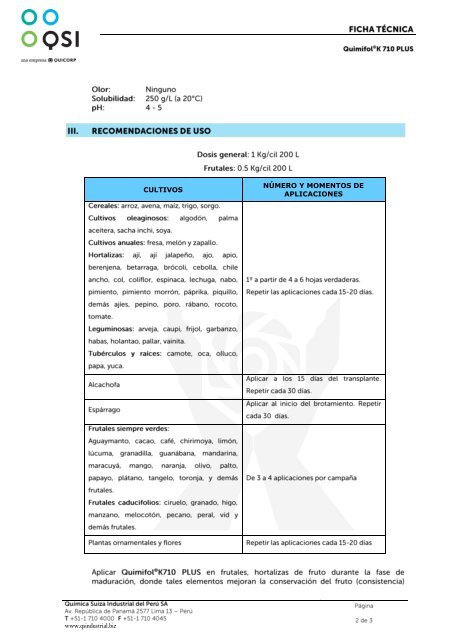 Ficha TÃ©cnica QUIMIFOL K 710 PLUS - Qsi