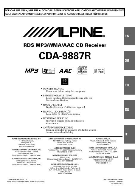 RDS MP3/WMA/AAC CD Receiver CDA-9887R - Alpine