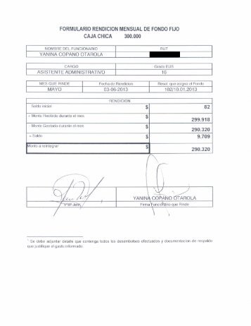 formulario rendicion mensual de fondo fijo caja ... - Serviu Araucania