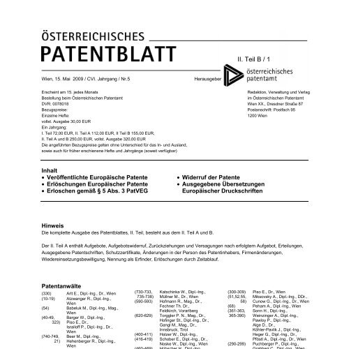 II. Teil B / 1 - Das Österreichische Patentamt