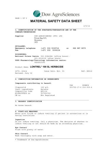 MSDS Lontrel 100 SL - Bush Encroachment