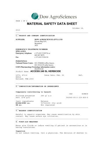 MSDS Access 240 SL.rtf - Bush Encroachment