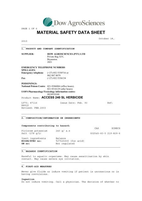 MSDS Access 240 SL.rtf - Bush Encroachment