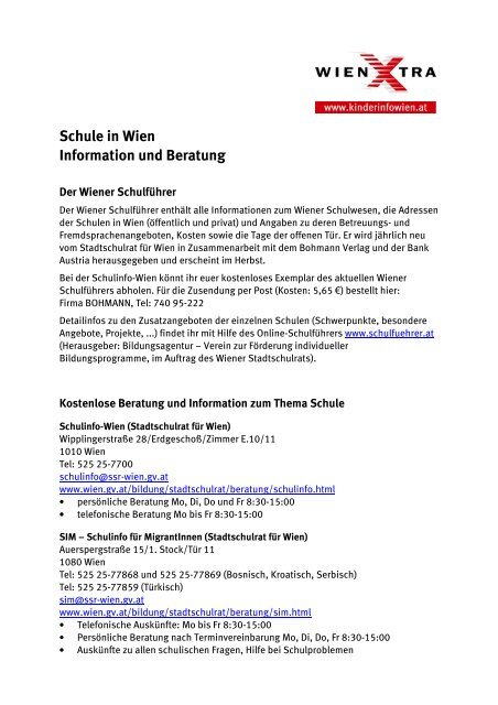 Schule In Wien Information Und Beratung Wienxtra Kinderinfo