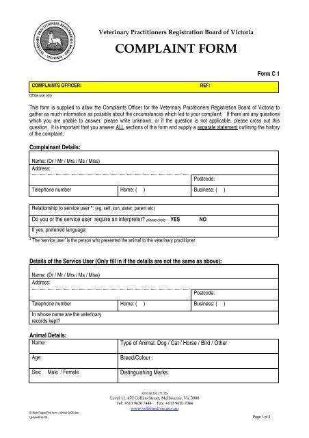 complaint form - Veterinary Practitioners Registration Board of Victoria