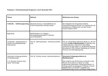 Ablaufplan Feinwerkmechanik Kongress 2013 - Bundesverband ...