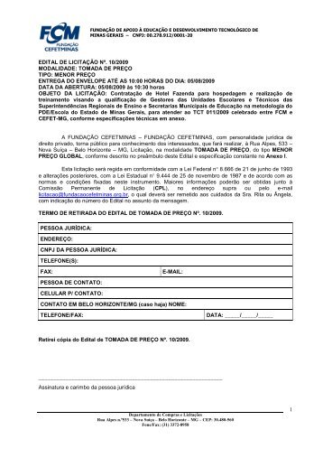 1 edital de licitaÃ§Ã£o nÂº. 10/2009 modalidade: tomada de preÃ§o tipo