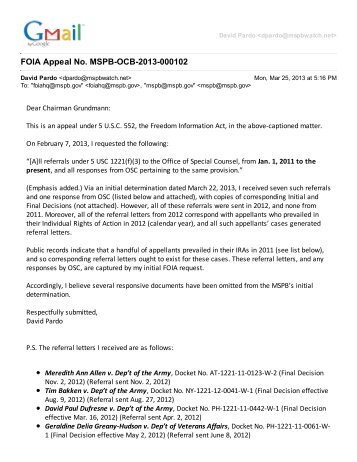 FOIA Appeal No. MSPB-OCB-2013-000102 - MSPB Watch