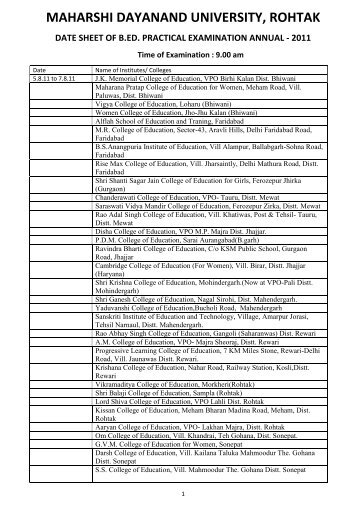 Date Sheet of B.Ed Practical Exam - MDU, Rohtak