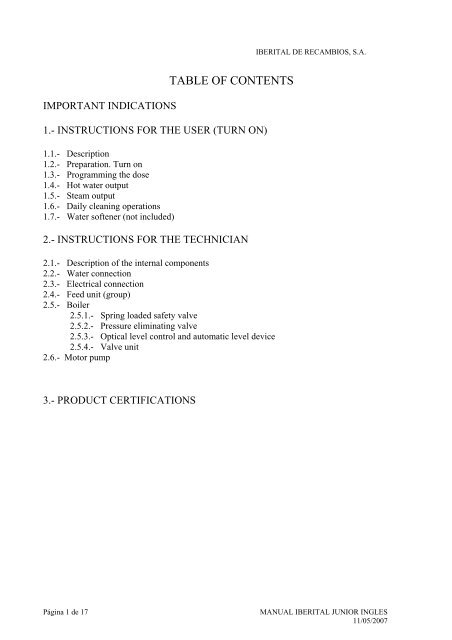 INSTRUCTION AND OPERATION MANUAL - CMC Espresso