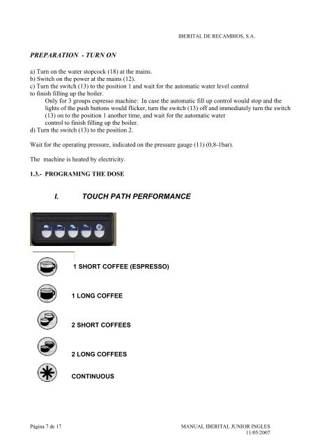 INSTRUCTION AND OPERATION MANUAL - CMC Espresso