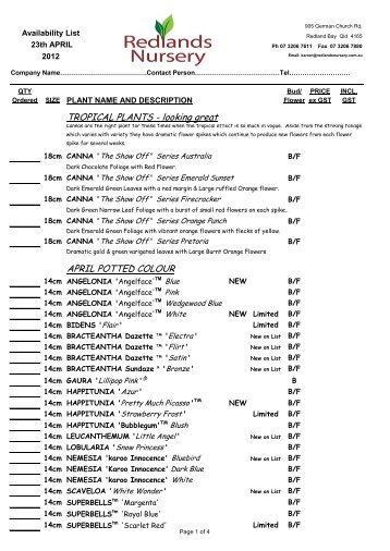 Limited Plant Name And Description Redlands Nursery Tropical Plants Looking Great April Redlands Nursery