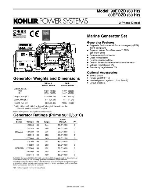 Model: 99EOZD (60 Hz) 80EFOZD (50 Hz) Marine Generator Set ...