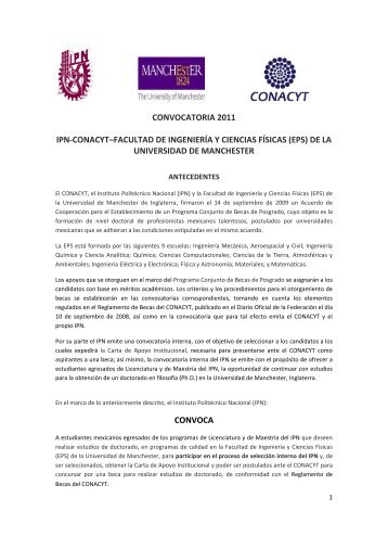 Convocatoria 2011: IPN - CONACYT - Universidad de Manchester