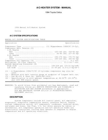 A/C Heater System Manual - CelicaTech