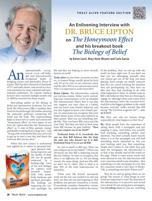 Dr. Bruce Lipton - The Honeymoon Effect - Truly Alive Magazine