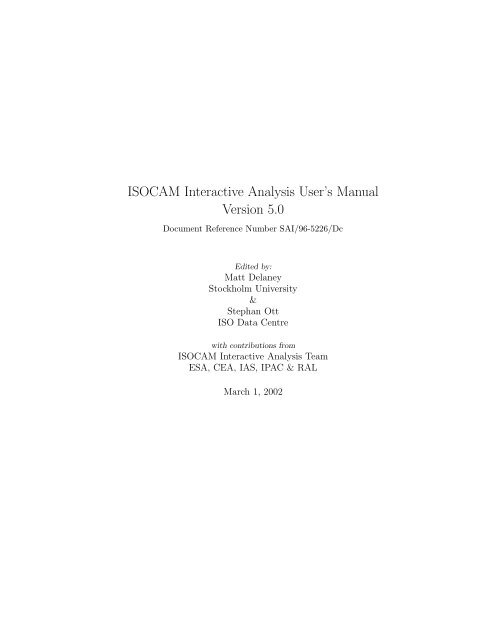 ISOCAM Interactive Analysis User's Manual Version 5.0 - ISO - ESA