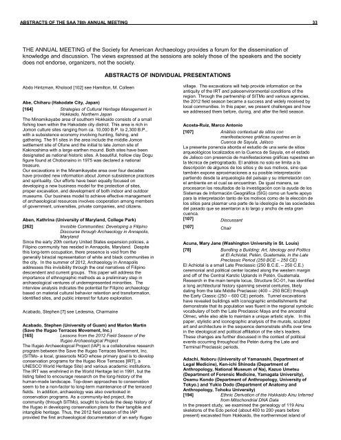 Download Individual Abstracts - Society for American Archaeology