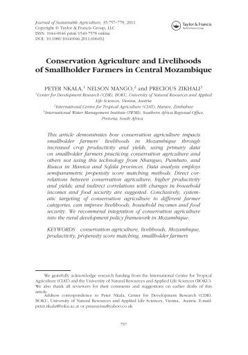 Conservation Agriculture and Livelihoods of Smallholder Farmers in ...