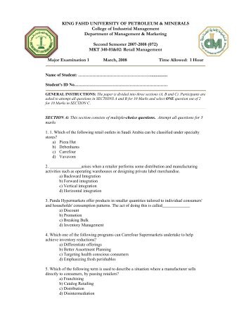 Major Exam 1 Section 1(pdf) - KFUPM Open Courseware