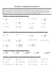MATH 102 â Sample Final Exam Review - Missouri State University