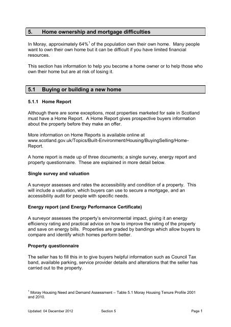 Section 5 - Home ownership and mortgage difficulties - The Moray ...