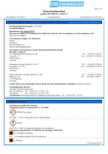 Sicherheitsdatenblatt - Reininghaus