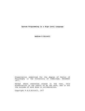 System Programming in a High Level Language Andrew D Birrell ...