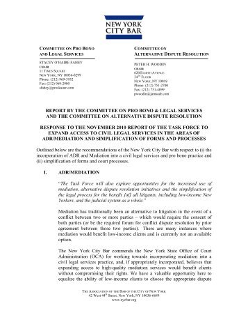 report by the committee on pro bono & legal services and the ...